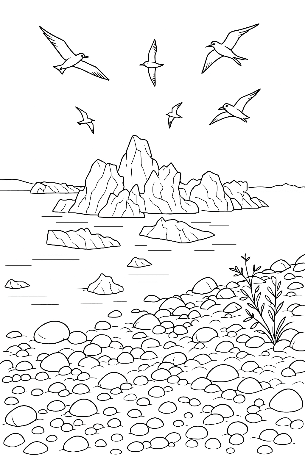 Icebergs And Gliding Birds